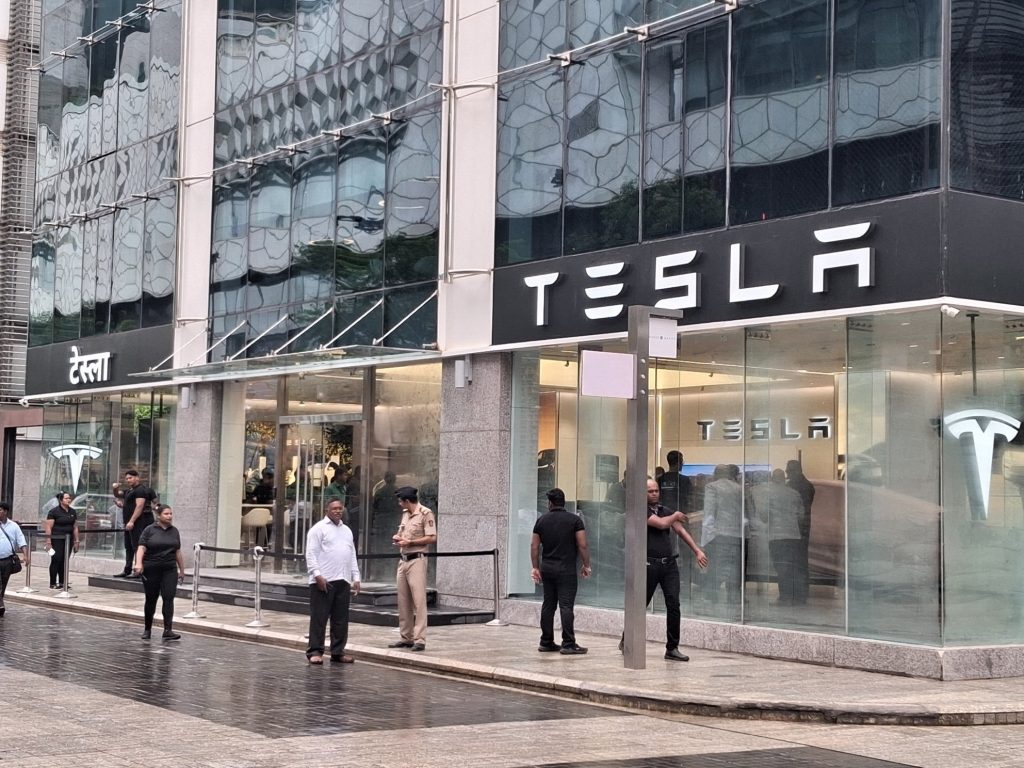Tesla Officially Opens Its First Stores in Mumbai: A New Era for EV in India Tesla India showroom exterior in BKC Mumbai — July 2025